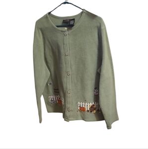 Croft & Barrow Sport Olive Cardigan with Leaf Detail